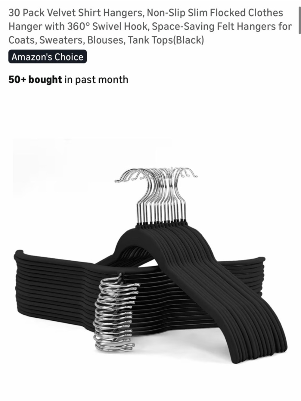 Velvet Non-Slip Slim Clothes Hangers - Black (15 Pack)